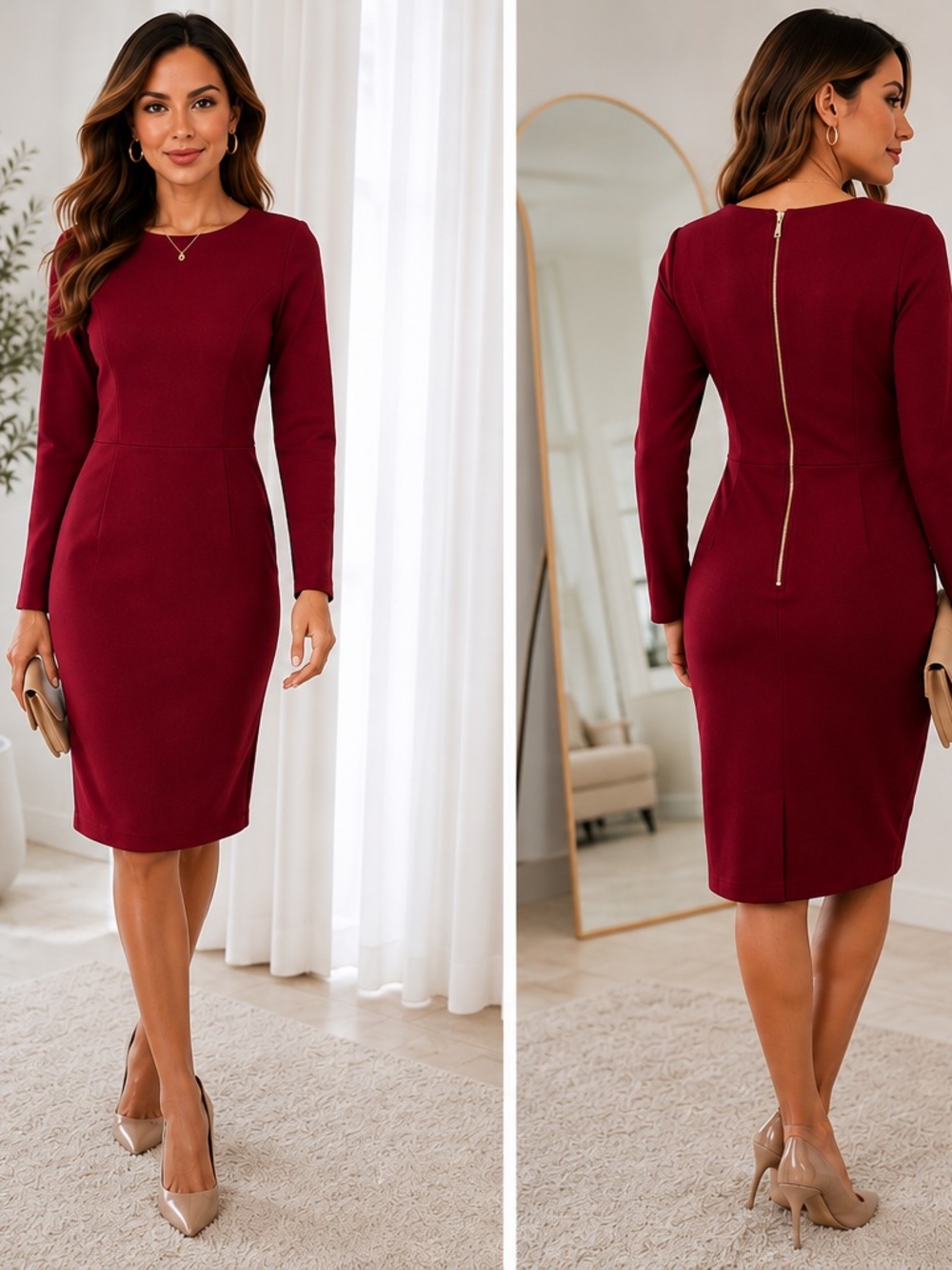 ❤️ Bar III Burgundy Sheath Dress – Size L ❤️
